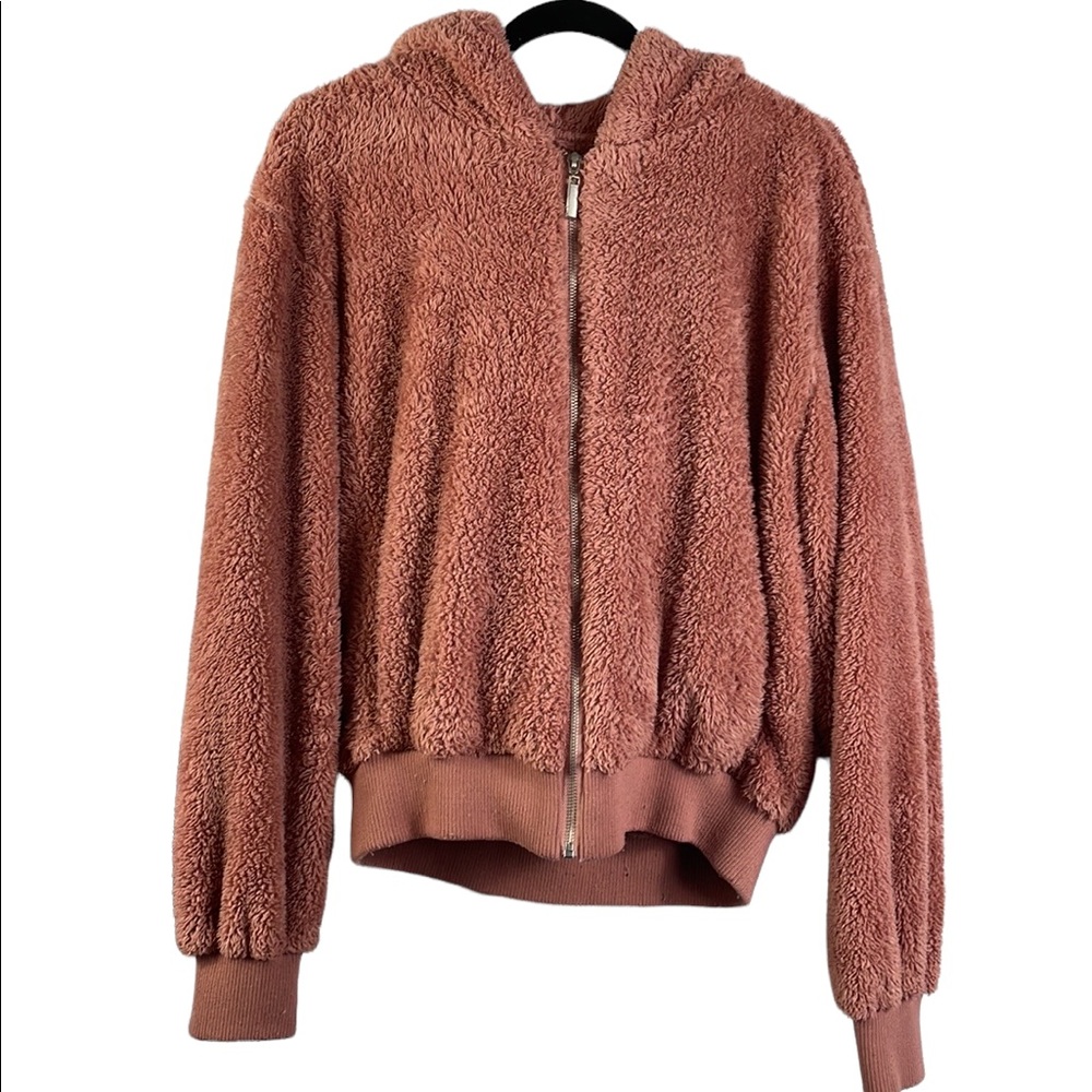 Blank NYC Zip Front Hooded Teddy Jacket Dusty Rose Color  Size Small